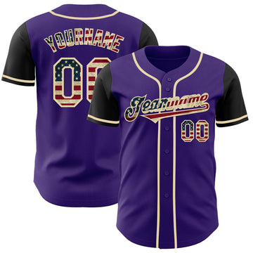 Custom Purple Vintage USA Flag Black-Cream Authentic Two Tone Baseball Jersey