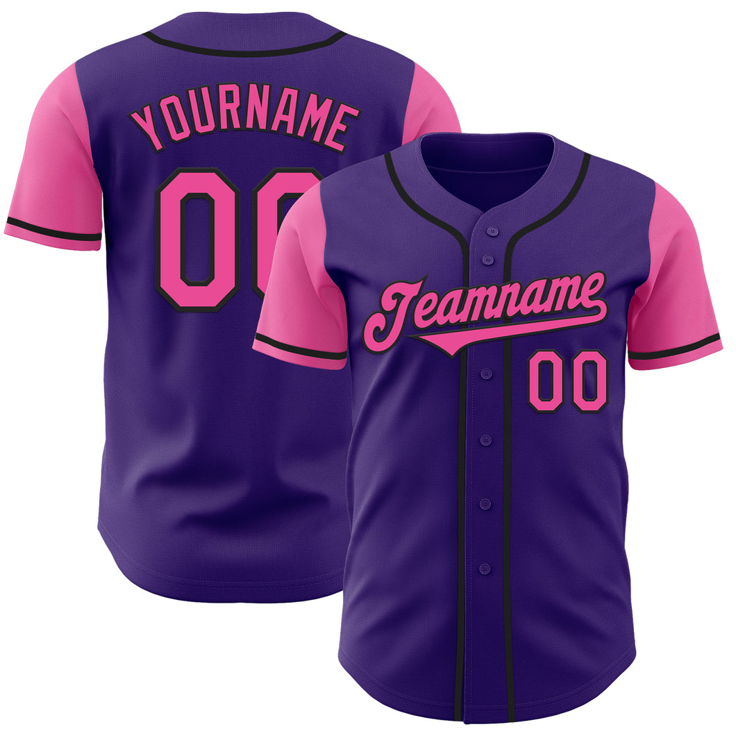 Custom Purple Pink-Black Authentic Two Tone Baseball Jersey