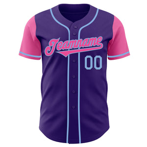 Custom Purple Pink-Light Blue Authentic Two Tone Baseball Jersey