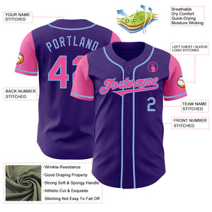 Custom Purple Pink-Light Blue Authentic Two Tone Baseball Jersey