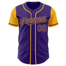 Load image into Gallery viewer, Custom Purple Gold Authentic Two Tone Baseball Jersey
