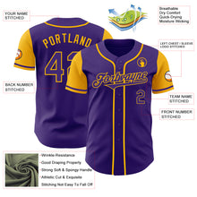 Load image into Gallery viewer, Custom Purple Gold Authentic Two Tone Baseball Jersey
