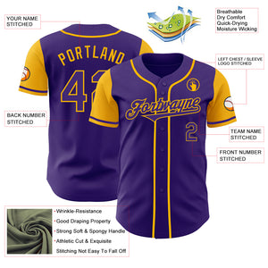 Custom Purple Gold Authentic Two Tone Baseball Jersey