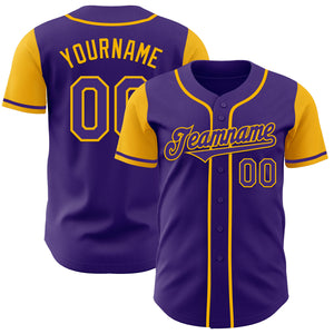 Custom Purple Gold Authentic Two Tone Baseball Jersey