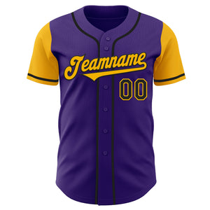 Custom Purple Gold-Black Authentic Two Tone Baseball Jersey