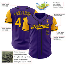 Load image into Gallery viewer, Custom Purple Gold-Black Authentic Two Tone Baseball Jersey
