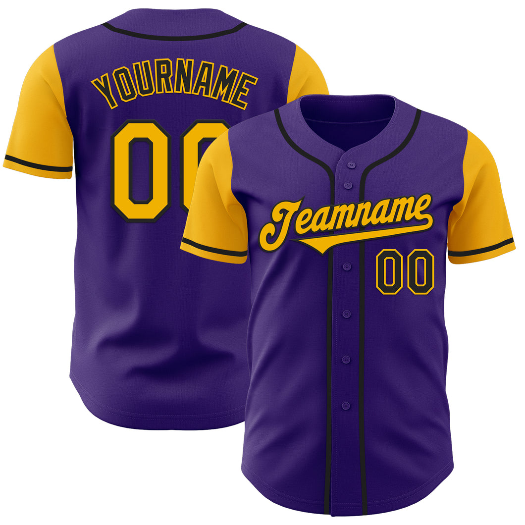 Custom Purple Gold-Black Authentic Two Tone Baseball Jersey