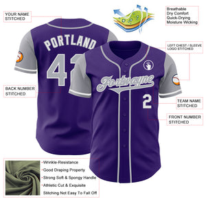 Custom Purple Gray-White Authentic Two Tone Baseball Jersey