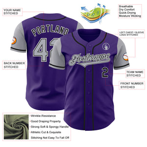 Custom Purple Gray-Black Authentic Two Tone Baseball Jersey