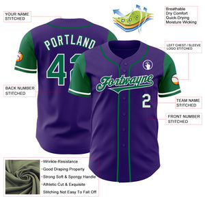 Custom Purple Kelly Green-White Authentic Two Tone Baseball Jersey