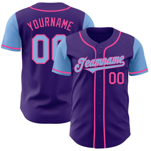 Custom Purple Light Blue-Pink Authentic Two Tone Baseball Jersey