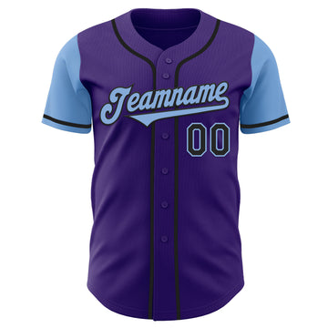 Custom Purple Light Blue-Black Authentic Two Tone Baseball Jersey