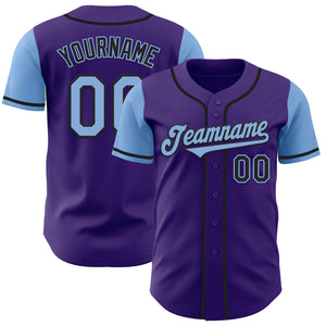 Custom Purple Light Blue-Black Authentic Two Tone Baseball Jersey