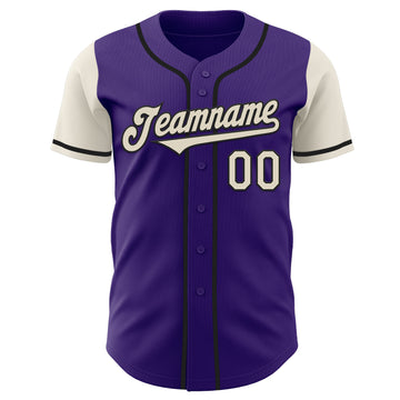 Custom Purple Cream-Black Authentic Two Tone Baseball Jersey