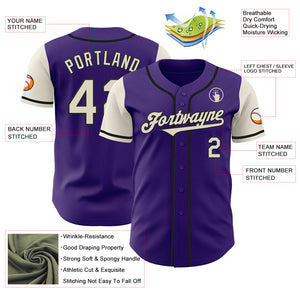 Custom Purple Cream-Black Authentic Two Tone Baseball Jersey