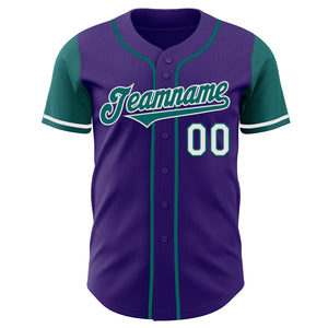 Custom Purple Teal-White Authentic Two Tone Baseball Jersey