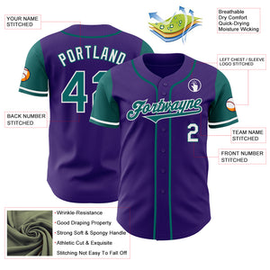 Custom Purple Teal-White Authentic Two Tone Baseball Jersey