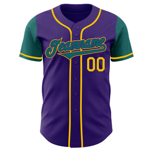 Custom Purple Teal-Yellow Authentic Two Tone Baseball Jersey