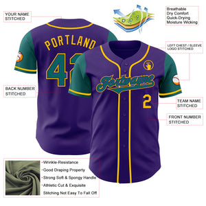 Custom Purple Teal-Yellow Authentic Two Tone Baseball Jersey