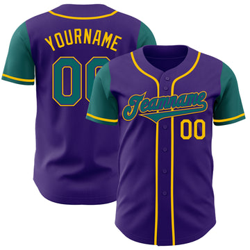 Custom Purple Teal-Yellow Authentic Two Tone Baseball Jersey