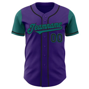 Custom Purple Teal-Black Authentic Two Tone Baseball Jersey