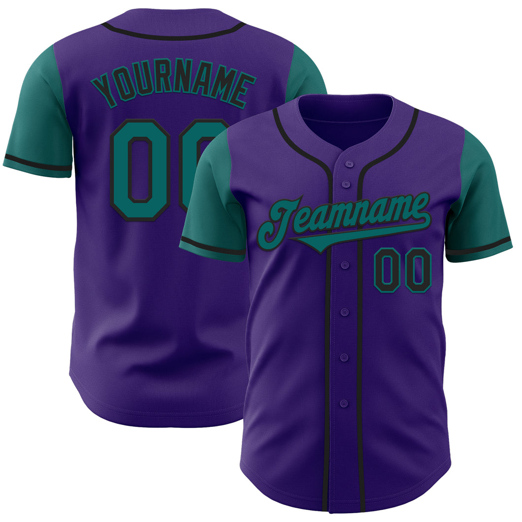 Custom Purple Teal-Black Authentic Two Tone Baseball Jersey