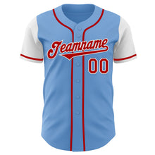 Load image into Gallery viewer, Custom Light Blue Red-White Authentic Two Tone Baseball Jersey
