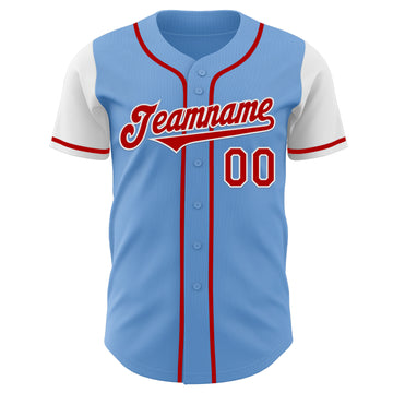 Custom Light Blue Red-White Authentic Two Tone Baseball Jersey