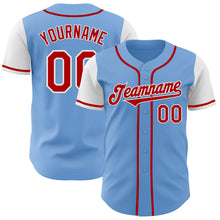 Load image into Gallery viewer, Custom Light Blue Red-White Authentic Two Tone Baseball Jersey
