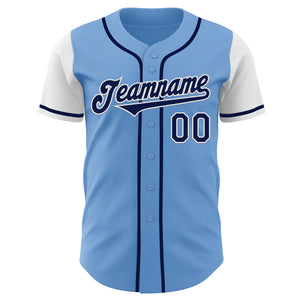 Custom Light Blue Navy-White Authentic Two Tone Baseball Jersey