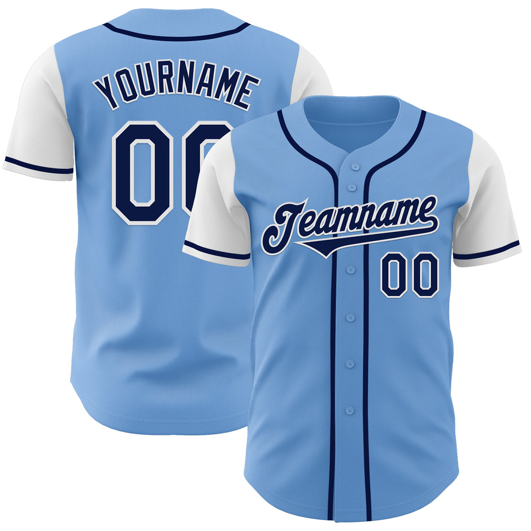 Custom Light Blue Navy-White Authentic Two Tone Baseball Jersey