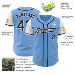 Custom Light Blue Black-White Authentic Two Tone Baseball Jersey