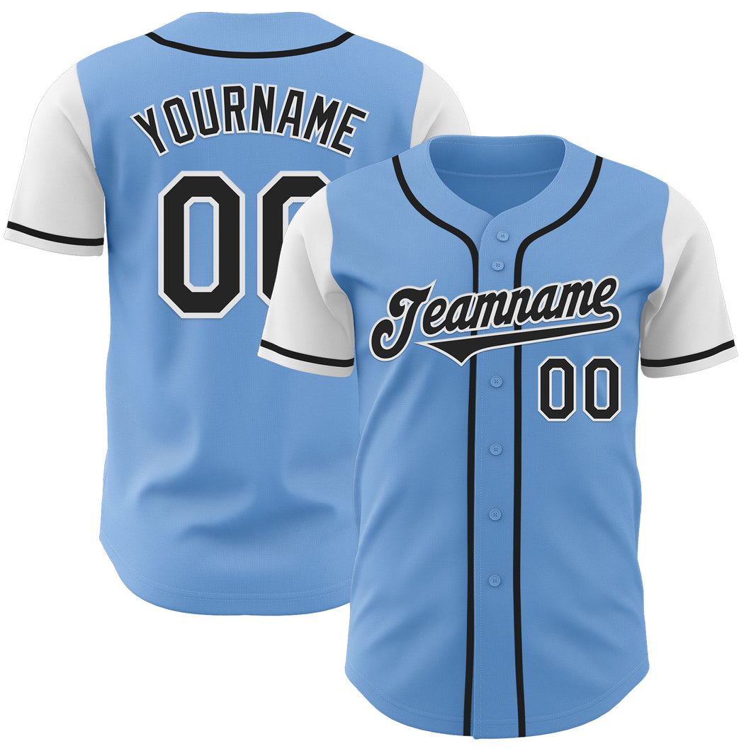 Custom Light Blue Black-White Authentic Two Tone Baseball Jersey