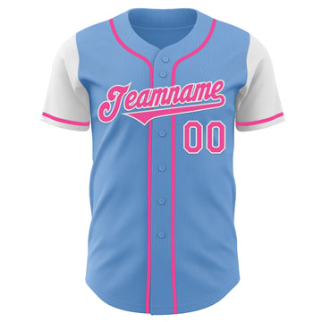 Custom Light Blue Pink-White Authentic Two Tone Baseball Jersey