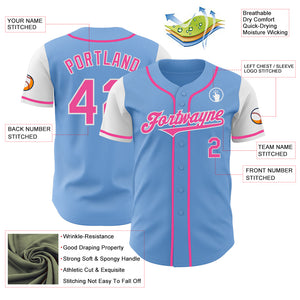 Custom Light Blue Pink-White Authentic Two Tone Baseball Jersey