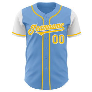 Custom Light Blue Yellow-White Authentic Two Tone Baseball Jersey