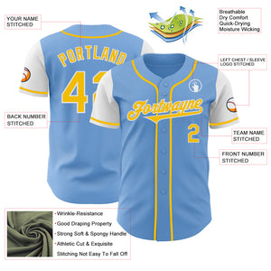 Custom Light Blue Yellow-White Authentic Two Tone Baseball Jersey