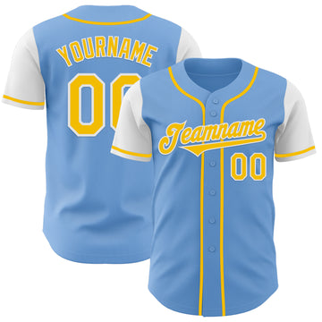 Custom Light Blue Yellow-White Authentic Two Tone Baseball Jersey