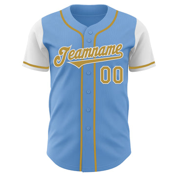 Custom Light Blue Old Gold-White Authentic Two Tone Baseball Jersey