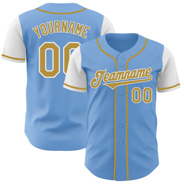 Custom Light Blue Old Gold-White Authentic Two Tone Baseball Jersey