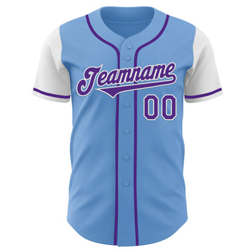 Custom Light Blue Purple-White Authentic Two Tone Baseball Jersey