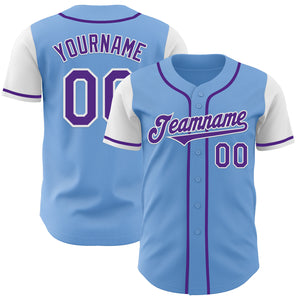 Custom Light Blue Purple-White Authentic Two Tone Baseball Jersey