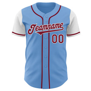 Custom Light Blue Crimson-White Authentic Two Tone Baseball Jersey