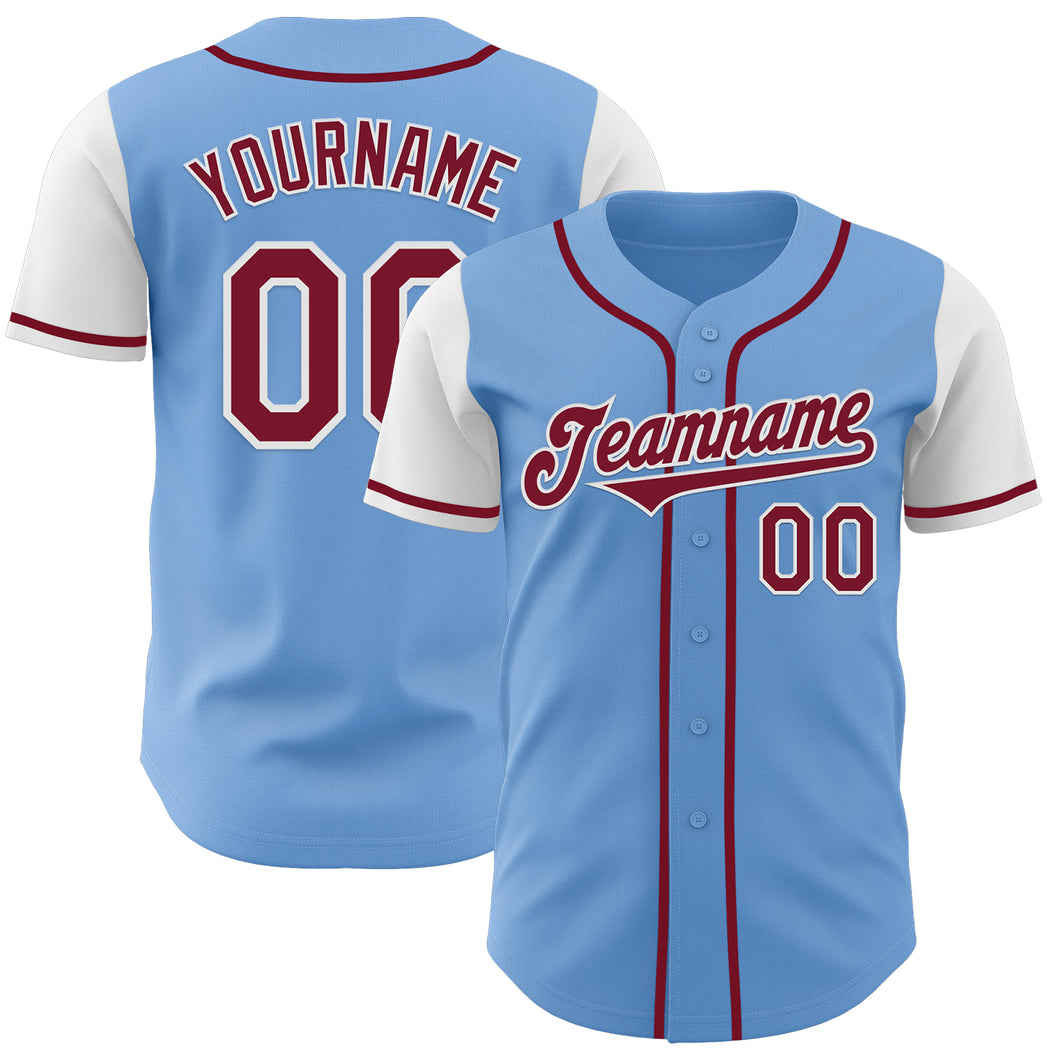 Custom Light Blue Crimson-White Authentic Two Tone Baseball Jersey