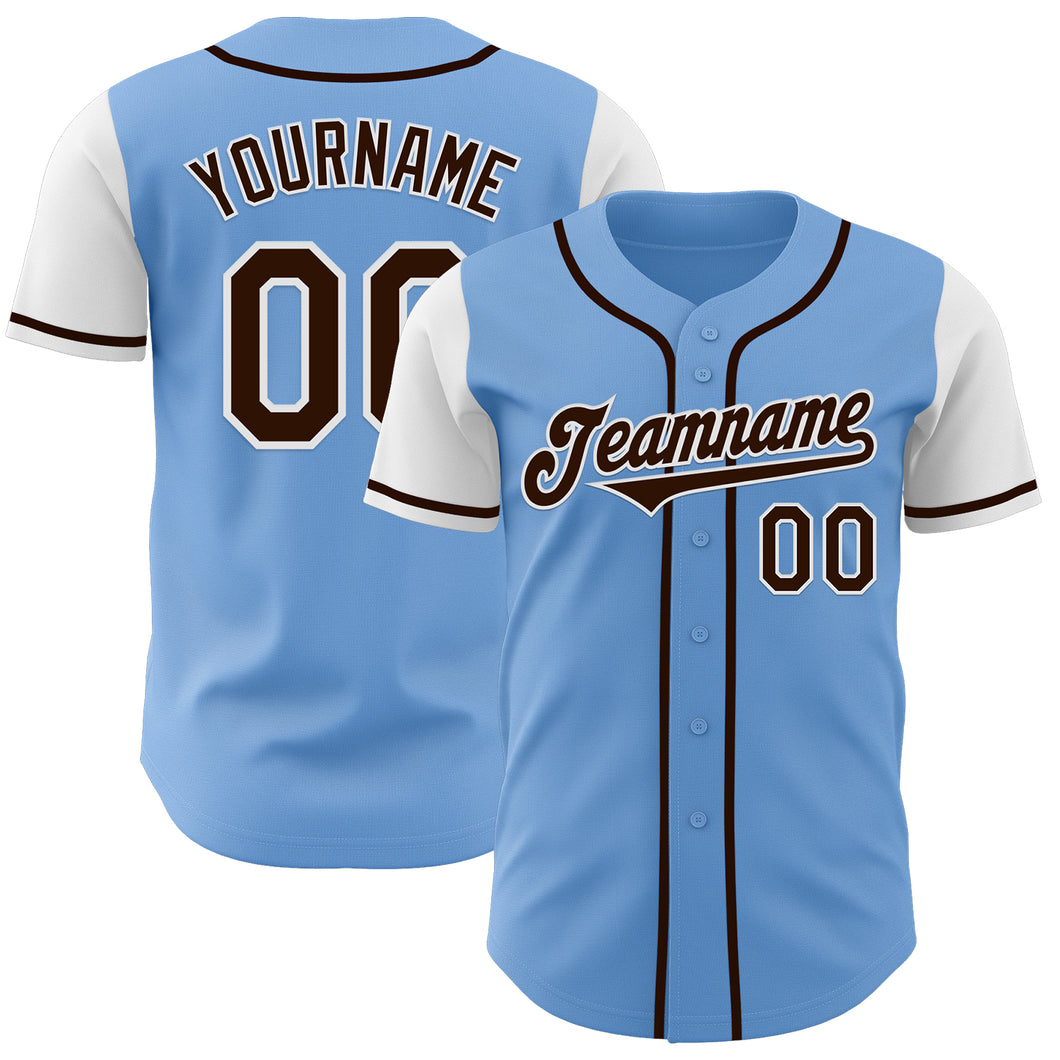 Custom Light Blue Brown-White Authentic Two Tone Baseball Jersey