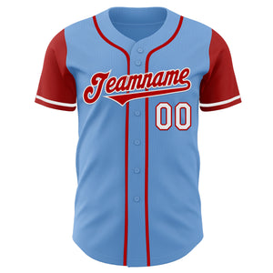 Custom Light Blue Red-White Authentic Two Tone Baseball Jersey