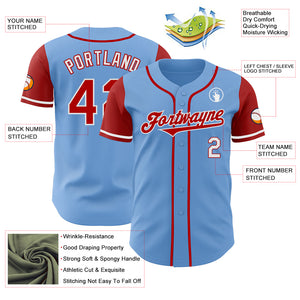 Custom Light Blue Red-White Authentic Two Tone Baseball Jersey