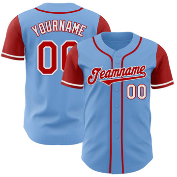 Custom Light Blue Red-White Authentic Two Tone Baseball Jersey