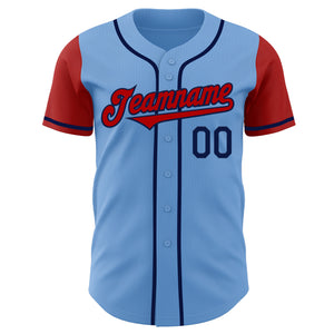 Custom Light Blue Red-Navy Authentic Two Tone Baseball Jersey