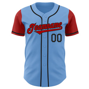 Custom Light Blue Red-Black Authentic Two Tone Baseball Jersey